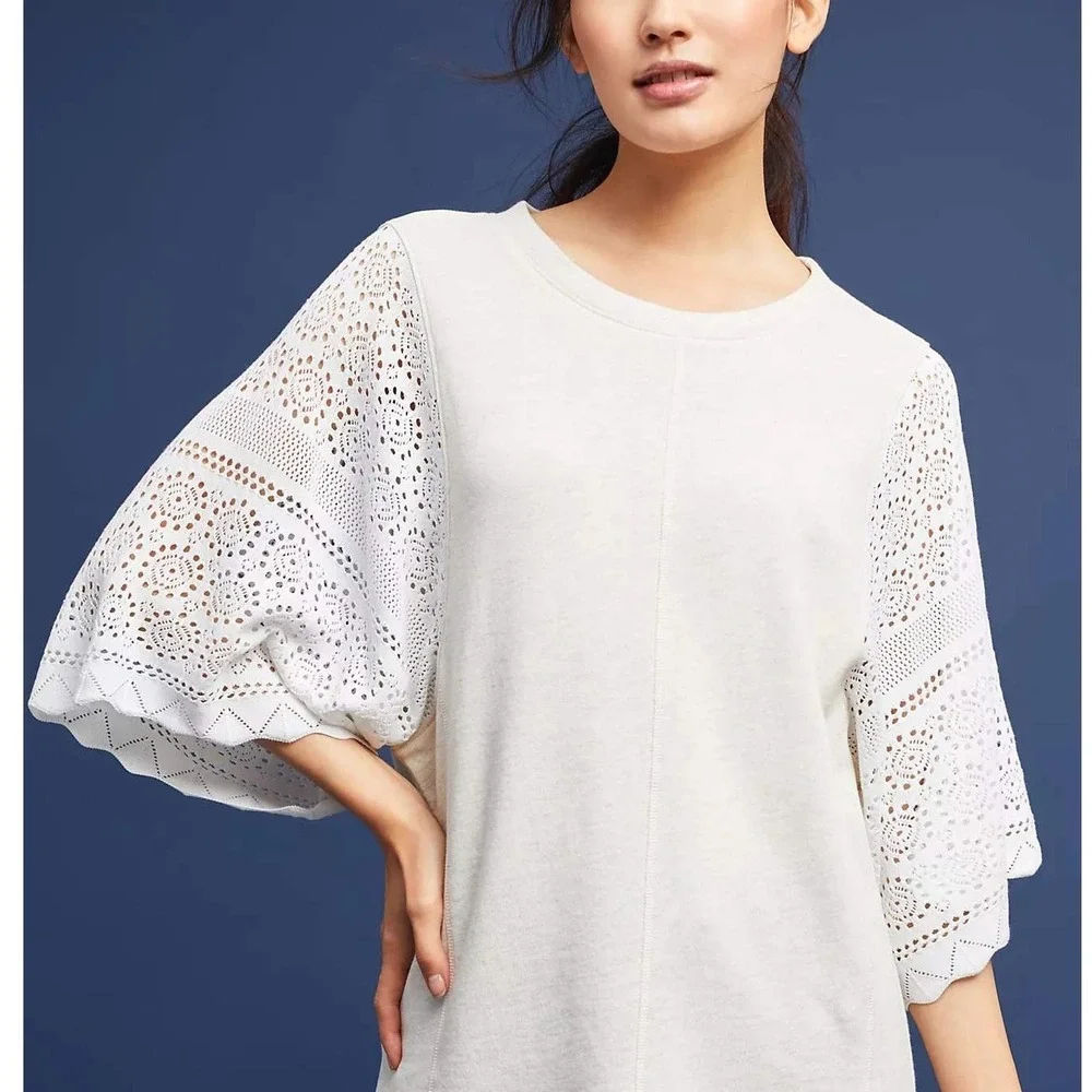 AKEMI + KIN Anthropologie Coro Dolman Crochet Sweatshirt Women's‎ XS Cream Boho